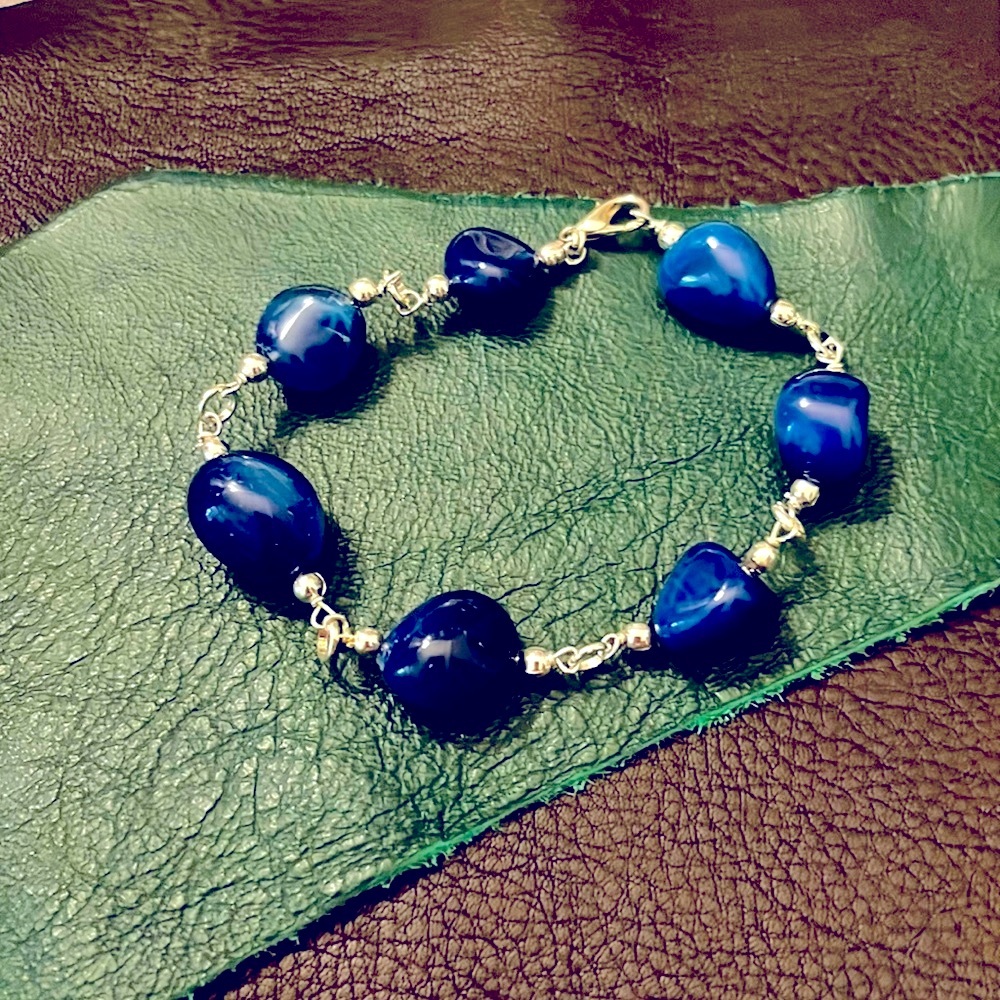 Silver Blue Striped Agate Bracelet